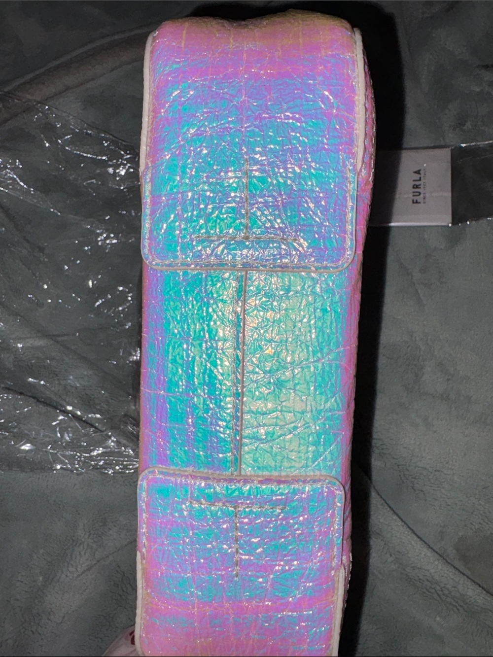 NWT FULL INCLUSION Furla Iridescent Crossbody Bag in Pink and Blue Shift - Picture 6 of 7